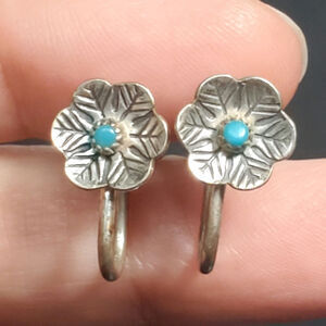 Floral Bell Trading Post Sterling Silver Screw Back Earrings Vtg Signed